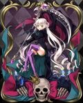  blonde_hair candle cape gloves long_hair long_sleeves open_mouth original scythe sitting skull solo thighhighs tsuto twintails very_long_hair weapon 