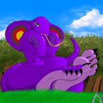  anthro anthrofied arbok big_breasts breast_squish breasts claws cloud clouds cobra female foot_focus forked_tongue grass green_eyes hindpaw huge_breasts huge_nipples human_feet long_tongue looking_at_viewer nintendo nipples nude outside paws plantigrade pok&#233;mon pok&eacute;mon puffy_nipples purple purple_skin reptile scalie sebrina_arbok snake soles solo toes tongue tongue_out tree video_games wood zp92 