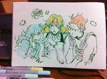  androgynous bishoujo_senshi_sailor_moon choker facial_mark fish_eye_(sailor_moon) glass gori_matsu hawk_eye_(sailor_moon) headband jitome male_focus marker_(medium) multiple_boys otoko_no_ko profile smile tiger_eye_(sailor_moon) traditional_media 