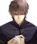  brown_eyes brown_hair command_spell fate/zero fate_(series) jewelry kotomine_kirei male_focus necklace solo zaqloxxx 