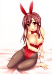  :p animal_ears bare_shoulders blush bow bowtie breasts bunny_ears bunnysuit cleavage highres large_breasts long_hair looking_at_viewer original pantyhose red_eyes red_hair solo surume_(clavis) tongue tongue_out wrist_cuffs 