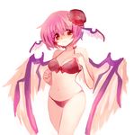  animal_ears bare_shoulders bikini blush breasts embarrassed hat medium_breasts mini_hat mystia_lorelei navel pink_hair red_eyes short_hair solo swimsuit touhou wings yutsuka_(amyucca) 