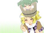  adaajt blonde_hair blush bucket closed_eyes green_hair hair_bobbles hair_ornament in_bucket in_container kisume mizuhashi_parsee multiple_girls open_mouth short_hair short_sleeves touhou twintails wooden_bucket 
