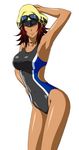  blue_eyes dark_skin female hat ikkitousen lowres moukaku_(ikkitousen) official_art red_hair smile solo swimsuit 