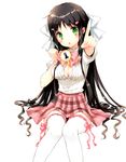  :o between_breasts black_hair bow bra breasts cleavage cuteg green_eyes hair_bow hair_ornament hairclip highres kono_naka_ni_hitori_imouto_ga_iru! long_hair medium_breasts official_art open_clothes open_mouth open_shirt plaid plaid_skirt pleated_skirt pointing pointing_at_viewer shirt sitting skirt solo thighhighs tsuruma_konoe underwear very_long_hair white_bra white_legwear 