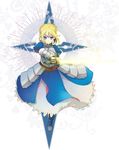  ahoge armor armored_dress artoria_pendragon_(all) blonde_hair blue_eyes command_spell dress excalibur fate/zero fate_(series) glowing glowing_weapon hair_ribbon ribbon saber snowsnowsnow solo sword weapon 