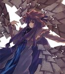  absurdres asagi_(kabocha_oukoku) cloak crease flying_paper hat highres long_hair long_sleeves outstretched_arm paper patchouli_knowledge purple_eyes purple_hair scan solo source_request touhou white_background 