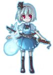  artist_request hitodama konpaku_youmu konpaku_youmu_(ghost) red_eyes sheath sheathed solo sword touhou unsheathing weapon 