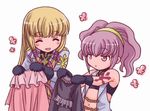  :d ^_^ ^o^ anya_alstreim artist_request bangs blonde_hair blunt_bangs closed_eyes code_geass flower holding knights_of_the_round_uniform monica_kruszewski multiple_girls open_mouth pink_eyes pink_hair ponytail shopping simple_background smile upper_body white_background 