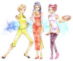  amagi_yukiko bamboo_steamer baozi china_dress chinese_clothes dress fan folding_fan food kujikawa_rise multiple_girls persona persona_4 satonaka_chie thighhighs 