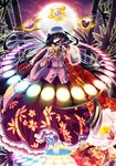  barefoot black_hair bowl branch cowry_shell danmaku full_moon houraisan_kaguya jeweled_branch_of_hourai long_hair moon rainbow_order shima_chiyo solo touhou 