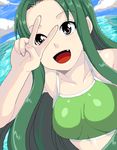  bikini day fang green_hair long_hair mikuru_beam ocean oekaki shin'ya_(shin'yanchi) solo suzumiya_haruhi_no_yuuutsu swimsuit tsuruya v v_over_eye very_long_hair 
