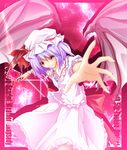  blue_hair card dress hat holding holding_card magic purple_hair red_eyes remilia_scarlet ribbon short_hair solo touhou wings zb 