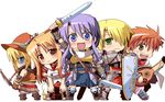  3girls bard_(sekaiju) chibi medic_(sekaiju) multiple_boys multiple_girls paladin_(sekaiju) ranger_(sekaiju) sekaiju_no_meikyuu swordsman_(sekaiju) uraichishi 