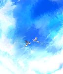  black_wings blue cloud flying highres kirisame_marisa multiple_girls shameimaru_aya sky touhou wings yoshioka_yoshiko 