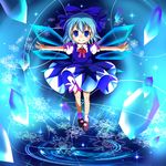  blue_hair cirno crystal ice imeri_fuzuki ribbon short_hair solo touhou water wings 