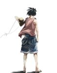  back black_hair hat iridori male_focus monkey_d_luffy one_piece shorts solo straw_hat 