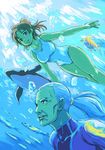  1girl aoi_minamo brown_hair diving diving_suit fish freediving haru_masamichi hirokazu one-piece_swimsuit ponytail real_drive swimming swimsuit underwater white_hair 