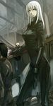  1girl blame! bodysuit cibo davine_lu_linvega gloves killy long_hair michael_f91 photoshop_(medium) silicon_creature_(blame!) silver_hair solo standing tall_female 