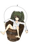  bad_id bad_pixiv_id barefoot bottomless brown_eyes brown_hair bucket dress_shirt feet green_eyes green_hair in_bucket in_container kisume see-through shirt solo touhou umi_(umi02) wet wet_clothes wooden_bucket 