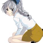  bra braid brown_eyes full_metal_panic! hair_ribbon kneeling lingerie long_hair oekaki pantylines ribbon shin'ya_(shin'yanchi) silver_hair smile solo teletha_testarossa underwear 