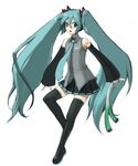  blush detached_sleeves green_eyes green_hair hatsune_miku ind long_hair lowres necktie skirt solo spring_onion thighhighs twintails vocaloid zettai_ryouiki 