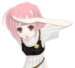  armor bad_id bad_pixiv_id badge chef_no_kimagure_salad copyright_request pink_eyes pink_hair salute short_hair solo striped 