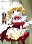  apron blonde_hair blue_eyes copyright_request cowboy_shot crease cup drill_hair hairband highres holding long_hair looking_at_viewer maid maid_apron miyashita_miki open_mouth pantyhose puffy_sleeves short_sleeves solo waist_apron wrist_cuffs 