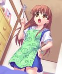  apron brown_hair clannad dango_daikazoku girl_from_the_illusionary_world hikarizaka_private_high_school_uniform long_hair okazaki_ushio older school_uniform solo teenage watch wristwatch zen 