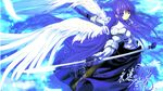  armor armored_dress aselia_bluespirit copyright_name eien_no_aselia eternity_sword_series hitomaru long_hair polearm purple_eyes purple_hair spear valkyrie weapon wings 