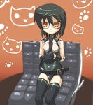  artist_request belt black_hair busou_shinki collar doll_joints glasses howling_(busou_shinki) solo thighhighs 