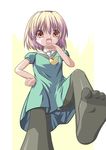  blonde_hair dune_(artist) fang feet higurashi_no_naku_koro_ni houjou_satoko laughing panties panties_under_pantyhose pantyhose soles solo thighband_pantyhose underwear 