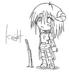  armor boots greyscale horns kaminagi_(kaminagi-tei) knight knight_(ragnarok_online) lowres monochrome ragnarok_online skirt solo sword weapon 