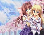  asakura_otome cherry_blossoms da_capo da_capo_ii erika_murasaki hug kayura_yuka multiple_girls school_uniform 
