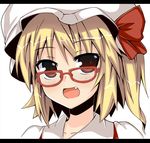  bespectacled flandre_scarlet glasses letterboxed lockheart looking_at_viewer open_mouth simple_background smile solo touhou white_background 