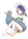  bad_id bad_pixiv_id barefoot bikini blue_hair enk green_bikini green_eyes hair_ornament hat innertube looking_at_viewer original short_hair sitting solo swimsuit 