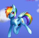  clouds cutie_mark equine female feral flying friendship_is_magic hair horse mammal multi-colored_hair my_little_pony one_eye_closed pegasus pony purple_eyes rainbow_dash_(mlp) rainbow_hair sky solo spittfire wings wink 