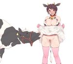  big_breasts blush bovine breasts brown_eyes brown_hair bull cattle cowbell ear_tag edit female feral gloves hair human human_on_feral interspecies mammal microphone oikawa_shizuku outfit presenting pubes pubic_hair pussy pussy_juice skirt sweat zero zero_(artist) 