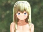  1girl blonde_hair blue_eyes commentary_request cropped hairband kobayashi_yuuji long_hair original out-of-frame_censoring photoshop_(medium) solo topless upper_body 