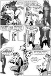  anal anal_penetration animal_genitalia anthro canine comic condom cum dialog dialogue doggy_position doggystyle english_text equine erection feline flaccid fox from_behind gay greyscale horse horsecock karno male mammal monochrome nude orgasm penetration penis sex text tiger 