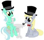  animated bow_tie bubble bubbles cup cutie_mark derpy_hooves_(mlp) duo equine female feral friendship_is_magic hat horn horse lyra_(mlp) lyra_heartstrings_(mlp) mammal my_little_pony pegasus plain_background pony sitting smoking_pipe table tea tomdantherock top_hat transparent_background unicorn wings yellow_eyes 