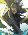  alexander_anderson glasses hellsing knife lowres male_focus mouth_hold nankakureman solo trench_coat weapon 