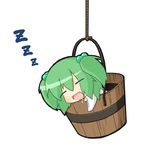  amakaeru bad_id bad_pixiv_id bucket closed_eyes drooling green_hair hair_bobbles hair_ornament in_bucket in_container kisume long_sleeves open_mouth rope short_hair sleeping solo touhou twintails wide_sleeves wooden_bucket 