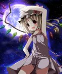  arm_up armpits blonde_hair blush camisole fang flandre_scarlet full_moon hat kazura moon red_eyes short_hair side_ponytail solo touhou wings 