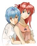  2girls a10_nerve_clips ayanami_rei blue_eyes blue_hair multiple_girls neon_genesis_evangelion red_eyes red_hair smile soryu_asuka_langley 