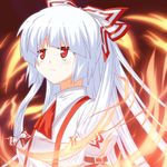  belt bow fujiwara_no_mokou hair_bow kagesaki-ice long_hair puffy_sleeves red_eyes solo suspenders touhou white_hair 