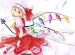  ascot bad_id bad_pixiv_id blonde_hair crystal flandre_scarlet hat hat_ribbon laevatein puffy_sleeves red_eyes ribbon short_hair short_sleeves solo touhou wakame_mi weapon wings wrist_cuffs 