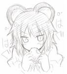  animal_ears eating lockheart monochrome mouse_ears nazrin no_nose short_hair simple_background sketch solo touhou white_background 