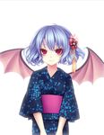  bad_id bad_pixiv_id bat_wings blue_eyes hair_ornament highres japanese_clothes kaka_cheung kimono light_smile no_hat no_headwear red_eyes remilia_scarlet short_hair solo touhou upper_body wings 