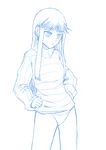  :&lt; ar_tonelico ar_tonelico_ii hands_on_hips jakuri long_hair maydrawfag monochrome no_pants panties ribbed_sweater solo sweater underwear 